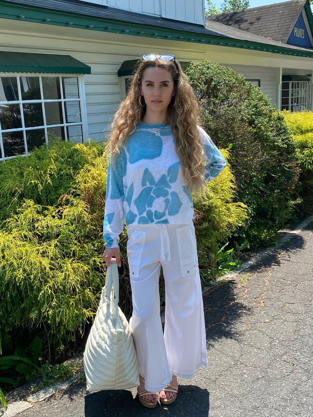 Stitchdrop Blue Floral Lightweight Sweater - blue and white